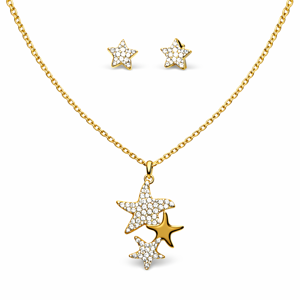 RHINESTONE STAR NECKLACE AND EARRINGS SET