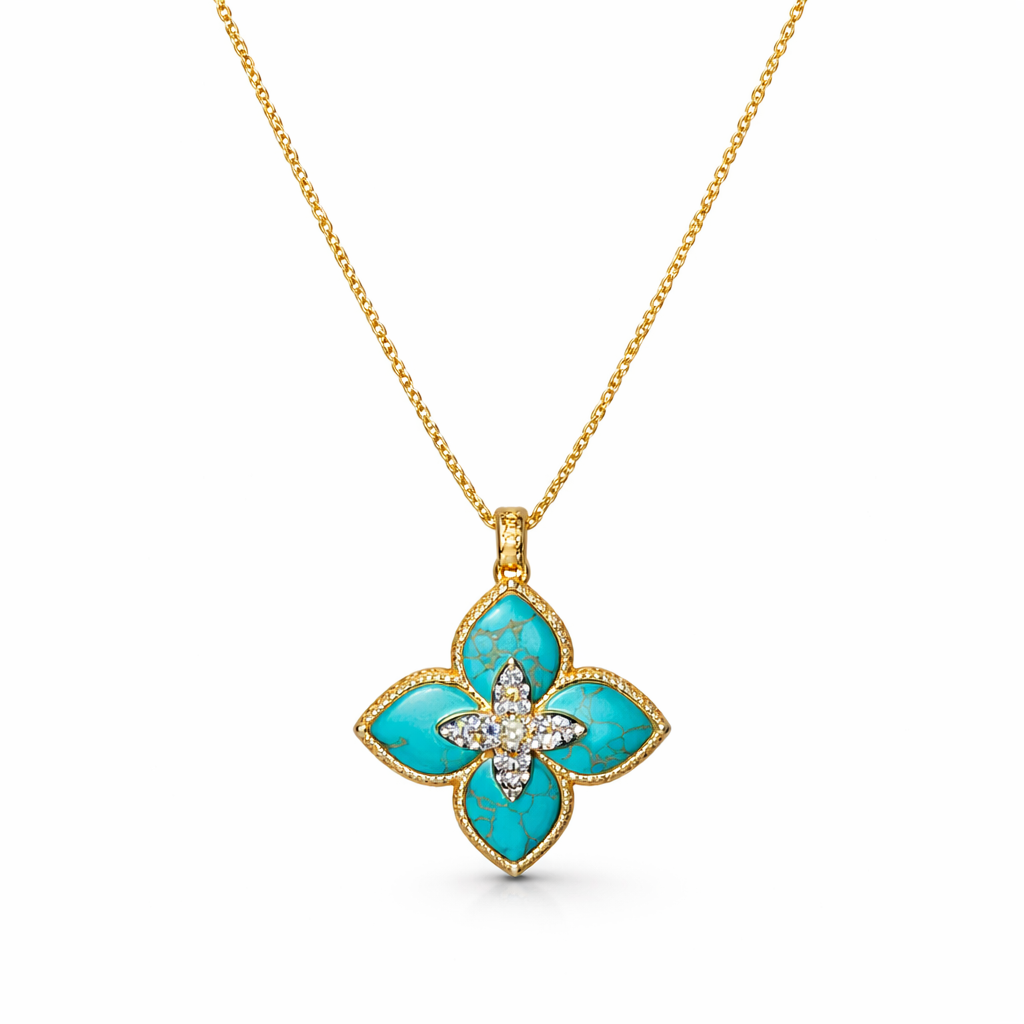 RHINESTONE TURQUOISE FLOWER NECKLACE 01